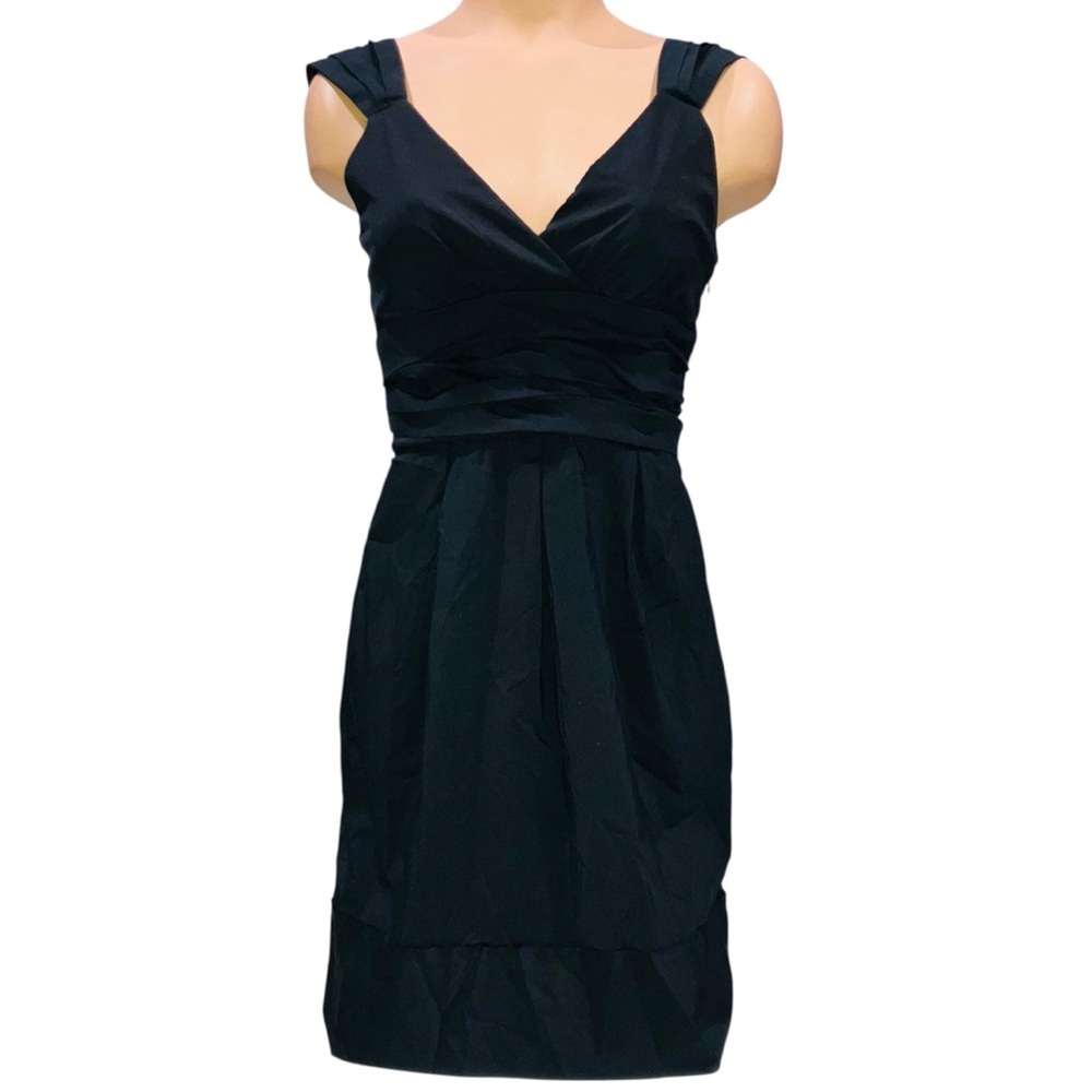 BCBG Max Azria Black Sleeveless Mini Dress Wedding Guest Ruched Waist Sz 0